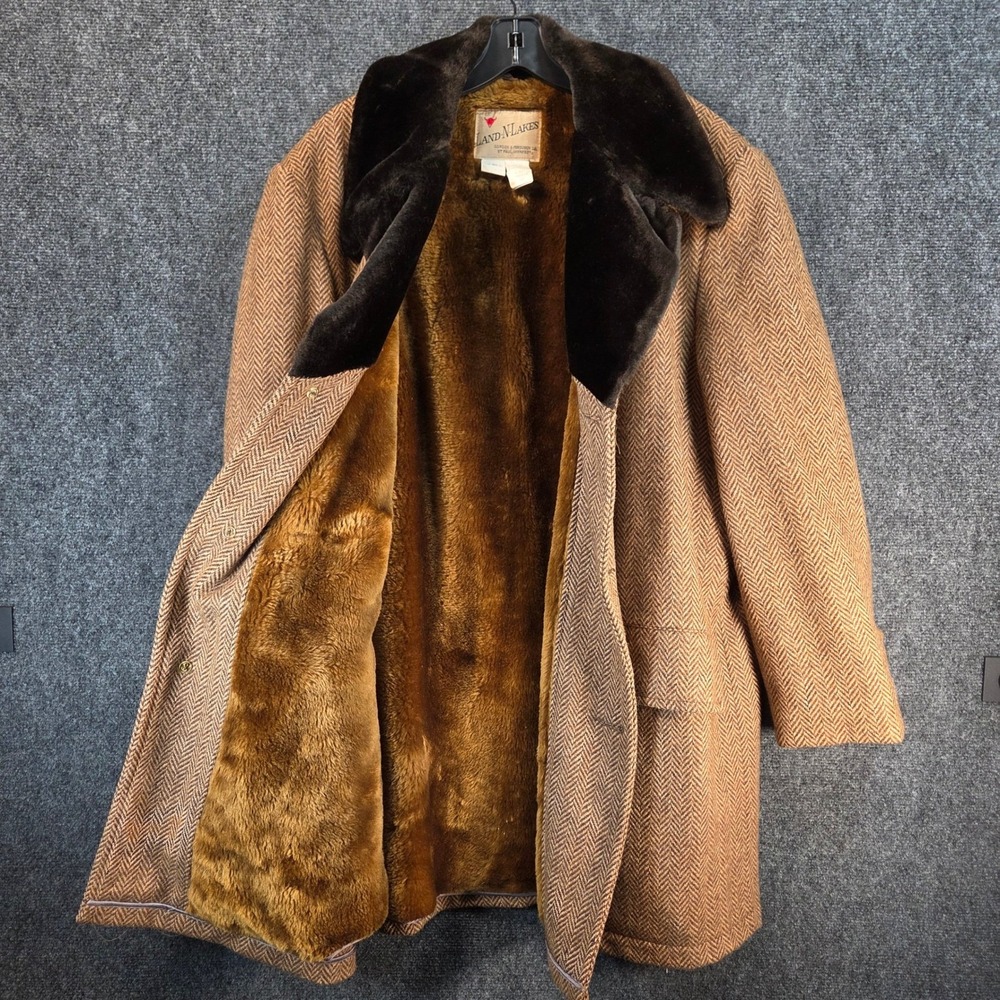 Vintage Wool Herringbone Coat Faux Fur Lined Western‎ Ranch Barn Jacket Size 44 - Picture 10 of 16
